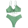 Damen-Bademode, Damen-Bikini-Set mit Blumendruck und hoher Taille, Vintage-Bralette mit Rüschen, Badeanzug, Strandurlaub, modischer zweiteiliger Badeanzug