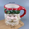 Tasses 2024 Noël Tasse en céramique Tasse Poignée Couvercle Creative Eau Café Bière Lait Dessin animé Cadeau Père Noël Bonhomme de neige 200-600ml