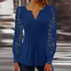 Kvinnors blusar Lace Tops Casual V Neck Lång ärm Solid Flower Print Womens and Elegant 2024 Spring Shirt for Women