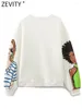 Women's Hoodies Zevity Women Fashion Modern Ladies Print Loose Fleece Sweatshirts Female O Neck Long Sleeve Chic Pullovers Tops H2840