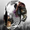Herr t -skjortor vintage bomullsdjurskjorta för män höstkläder lejon grafisk kläder streetwear överdimensionerade långärmade toppar manliga tees