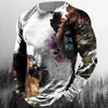 Magliette da uomo Camicia vintage in cotone con animali per abbigliamento autunnale da uomo Abbigliamento grafico leone Streetwear Top a maniche lunghe oversize T-shirt da uomo