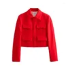 Damskie garnitury Traf 2024 Przycięte czerwono -blezerowe kobiety eleganckie i eleganckie kurtki dla kobiet krótkie płaszcze płaszcze jesień