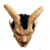 Máscaras de fiesta Lucifer Horn Masque Latex Disfraz de Halloween Scary Demon Devil Película Cosplay Máscara horrible Adts Props X0803 Entrega de gotas DHBXR