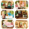 Forest Family Doll Houses Simulated Bathroom Suit Furniture Toys Miniatures Living Room Suit Single Storey House Dolls 240129