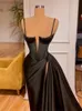 Spaghtti Straps Vintage Black Evening Dresses With Pleats Aso Ebi Women Formal Party Gowns Satin Elegant Sexy Thigh Split Second Reception Birthday Dress CL3267