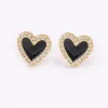 New Korean Engagement Enamel Cute Heart Stud 14k Yellow Gold Earrings for Women Girls White/Black Color Summer Wedding Jewelry Gifts