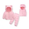 Ensembles de vêtements Enfant d'hiver Bébé Vêtements d'extérieur Filles Garçons Chaud Faux Down Veste Costume Enfants Enfants Snowsuit Manteaux Gilet Pantalon Salopette