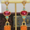 Boucles d'oreilles à clous avec pierres précieuses colorées incrustées, pendentif médiéval, mode européenne et américaine, bijoux pour femmes