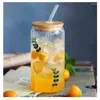 Copas de vino de 12 onzas para beber con tapas de bambú, pajitas, vasos de vidrio de borosilicato, café helado transparente alto para jugo de batido