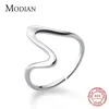 Cluster Rings Modian 925 Sterling Silver Geometric Wave Electrocardiogram Ring For Women Free Size Japanese Style Fine Jewely Bijoux