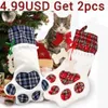 Julstrumpor presentväska dekor för nyår 2020 Plaid julklappsäckar Pet Stocking Socks Xmas Tree Hanging Pendant1290x