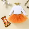 Clothing Sets 2024-08-05 Lioraitiin 0-18M Baby Girls Thanksgiving Clothes Turkey Print Long Sleeves Romper Tulle Skirt Headband Socks Outfit