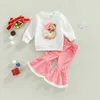 Conjuntos de roupas Focusnorm 0-4Y Natal Bebê Meninas 2 Pcs Roupas Papai Noel Impresso Manga Longa Moletom Tops Velvet Flare Pants