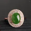 Cluster Rings Genunine Jasper Jade Green Ring med 925 Sterling Silver Rose Gold Jadeite Jewelry Natural Stone