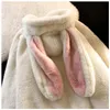 Lapin mignon grande oreille pull en laine d'agneau broderie sweats à capuche femmes coréen épaissi laine zippé sweats à capuche Kawaii Goth Y2k vêtements 240126