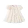 Flickaklänningar Dave Bella Summer Baby Girls Mesh Floral Dress Fashion Party Kids Spädbarn Lolita kläder DB2235438