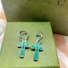 Örhängen designer för kvinnor 925 Sterling Silver Emerald Cross Jesus Vintage Letter Earring Stud med presentförpackning för gåva smyckesfest