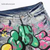 Jeans masculinos homens coloridos rabos pintados de jeans punk calças estriadas de estampa de bola de furos rasgados