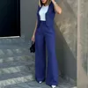 Women's Two Piece Pants Fashion Women Vintage Sleeveless Waistcoat Female Casual Chic Tops Pocket Baggy Trousers Neck Vest Button-up Wide