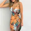 Casual Dresses Tropical Print V-Neck Wrap Dress Women Sleeveless Bodycon Spaghetti Strap Summer 2024 Holiday Bohemian Mini