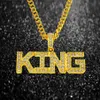 Цепи CZ Циркон Хип-Хоп Ожерелье KING Письмо Мужской Кулон Bling Iced Out Кубинское Звено Золотая Цепочка Кристалл Горный Хрусталь Мужской Jewelry1236A