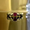 Cluster Rings 2024 S925 Silver Plated Pigeon Blood Red 4 Heart Shaped Ring For Female Minority Design Sense
