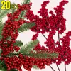 Fiori decorativi 20/1 pz Bacche artificiali Rami Natale Rosso Agrifoglio Bacca Bouquet finto Fai da te Albero di Natale Corona Decorazione della casa di nozze