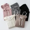 Hoodies femininos AAA Casual Casaco Com Capuz Feminino Outono e Inverno Imitação Cashmere Estilo Preguiçoso Design Simples Sentido de Cinza Malha Esporte Hoodie