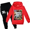 Kläder sätter Grand Theft Auto V GTA 5 Kids Hoodies byxor 2st långärmad Pullover Boys Sweatshirt Teenage Girls 2-16 Years