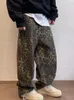 HOUZHOU Marrone Chiaro Leopard Jeans Uomo Pantaloni Denim Maschile Oversize Pantaloni Larghi a Gamba Streetwear Hip Hop Abiti Vintage Allentati Casual 240130