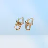 18k Gulddubblestudörhängen för kvinnor Lyxvarumärkesdesigner ol Style Shining Crystal Ear Rings Earring Party Wedding Jewelry Gift7694789