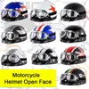 Motorradhelme Retro Halbhelm Reiten Vintage Cruiser Touring Moto Scooter Vespa Open Face mit Visier und Schutzbrillen