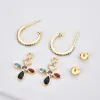 Set andywen 925 sterling argento a cinque colori oro arcobaleno a croce crowring hops anello piercing set per donne gioielli