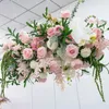 Custom 100CM Suspended Ceiling Hanging Flower Row Arrangement Wedding decor Hang Pink Rose Peony Green Plant Floral Party Props 240127