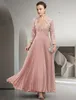 Two Piece A-Line Mother of the Bride Dress Elegant Sweetheart Floor Length Chiffon Lace Long Sleeve Pleats Formal Occasion Wedding Party Guest Gowns 2024