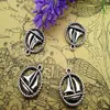 60pcs-- Sailboat Sailing Boat Charms silver tone 2 Sided Round Nautical charms pendants 19x16mm175t