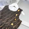 Saia de bebê de luxo verão emenda design menina vestido tamanho 110-160 crianças roupas de grife botões de ouro criança vestido jan20