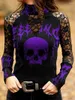 Women's T Shirts Gothic Skull Flower Tops Women Hollow Lace Long Sleeve Tee Sexy Girls Vintage Slim