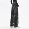 Kvinnors jeans high street hip hop svart kvinnor streetwear vintage slips färgkedja överdimensionerade byxor mode casual wide ben raka byxor