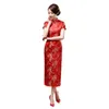 Ethnische Kleidung, traditionelles chinesisches Damen-Lang-Cheongsam, Brautjungfer, kurzärmeliges Abendkleid, elegantes Qipao