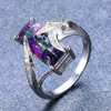 Cluster Rings Bague Ringen Rainbow Fire Mystic Created Topaz Gemstone Fashion Female Jewelry Wedding Party Gift For Women Size 6-10