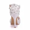 Sandali Donna Scarpe da sposa in pizzo bianco Fiori Nappa di perle Décolleté da sposa sottili con tacco alto 10 cm