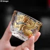 Chinese Gouden Draak Gunstige Cloud Theekopje Goud Geschilderd Master Cup Kristal Transparant Glas Zen Kung Fu Thee Kom 240118