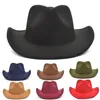 Szerokie brzegowe czapki Vintage Womem Men Western Cowboy Hat with Cowgirl Jazz Cap Unisex wełna Fedora Caps191v