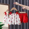 Zestawy odzieży 2024 Summer bawełniane dziewczynki Zestaw Zestaw Ubrania Ubrania Bluzki bez rękawów i szorty garnitur maluch 2PCS Casual Infant