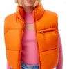 Gilet da donna Gilet imbottito corto da donna Cappotto Autunno Inverno Abiti caldi Piumino leggero senza maniche con cerniera tinta unita caldo Streetwear