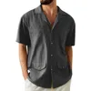 Men's Casual Shirts Solid Color Single Breasted Lapel Double Side Large Pockets Cotton Linen Button Big And Tall Summer Apparel