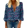 Kadın Tişörtleri 2024 Gömlek Bluz Sevgililer Günü Baskı Düğmesi Günlük Moda Crewneck 3/4 Kol Üstü Resmi Mağaza Ropa De Mujer