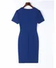 Festklänningar hög kvalitet 2024 Royal Blue V-Neck Elastic Women's Summer Korean Short Sleeve Office ol Professional Pencil One Step Dress